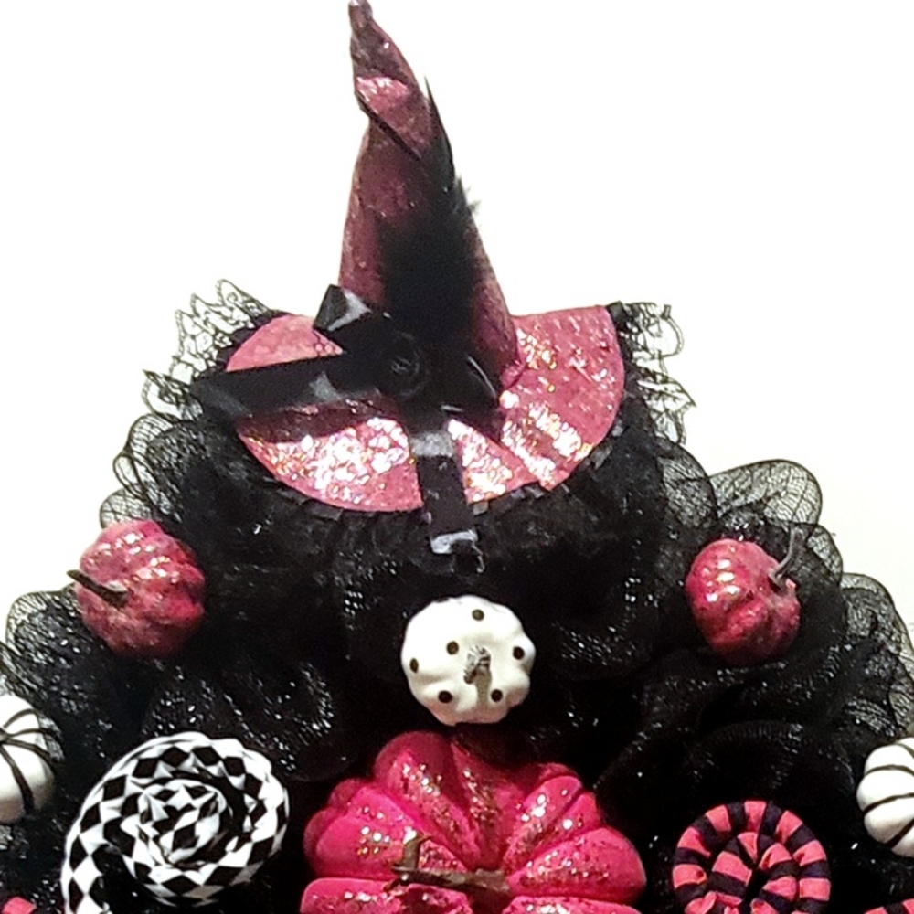 XL Halloween Pumpkin Witch Wreath Deco Mesh Bow - Picture 6 of 12